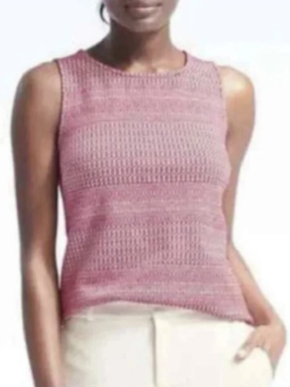 Banana Republic Knit Jacquard Button Back Sleeveless Top Women's M Red